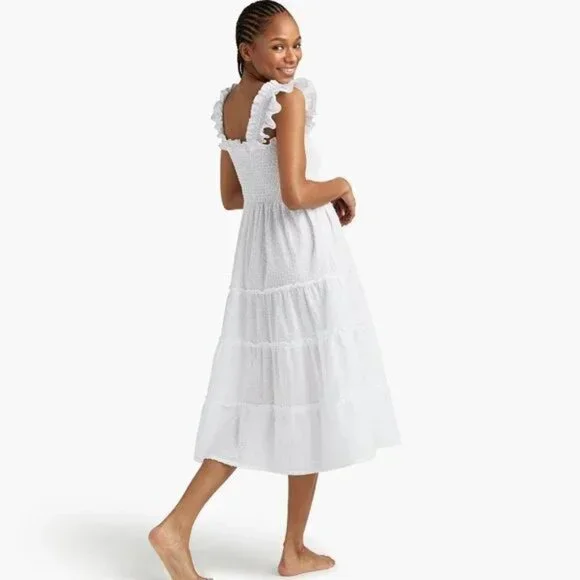 Hill House The Ellie Nap Dress in White Swiss Dot Size Medium - Picture 2 of 5